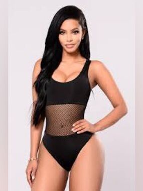 Fashion Nova Black One-Piece Swimsuit with Mesh Waistband